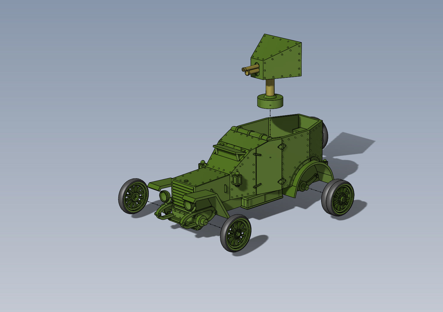 Peugeot armoured car 1914 - WWI - French Army - wargame3d- 28mm Scale