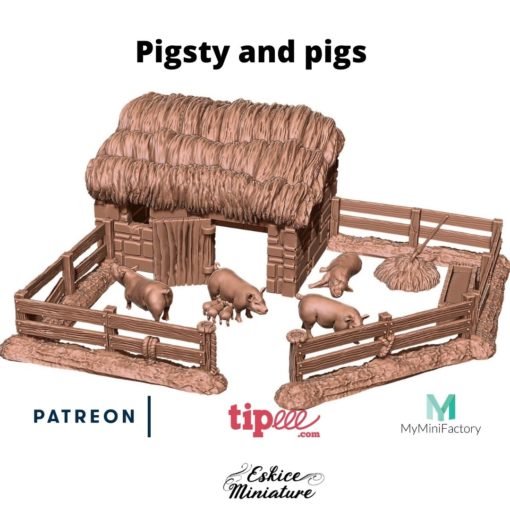 Pigsty and Pigs - 28mm - Eskice Miniature