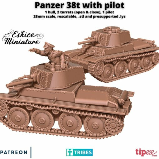 Panzer 38t - German Army - 28mm - Eskice Miniature