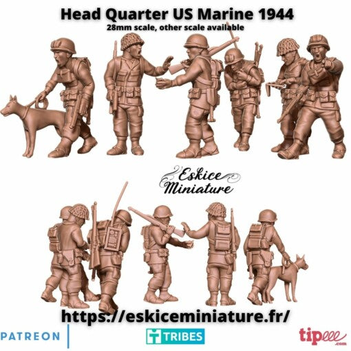 US marines 1944 Head Quarter x7 - United States Army - 28mm - Eskice Miniature