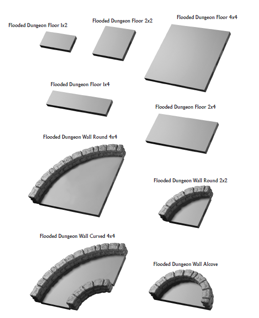 Flooded Dungeon Curved and Straight Floors- 28 mm / 1" - DragonLock - DND - Pathfinder - RPG - Dungeon & Dragons - Terrain - Fat Dragon Games