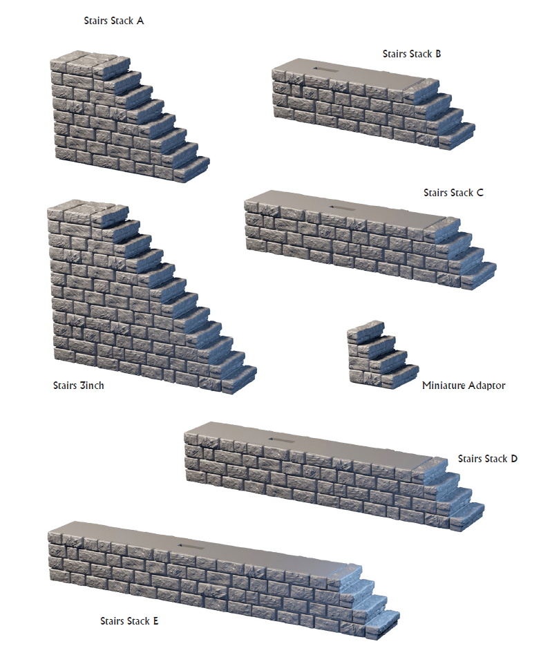 Dungeon Modular Stairs- 28 mm / 1" - DragonLock - DND - Pathfinder - RPG - Dungeon & Dragons - Terrain - Fat Dragon Games