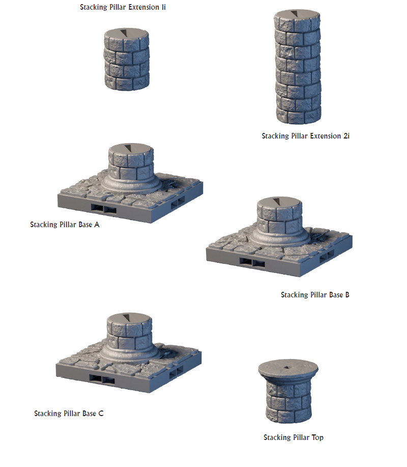 Dungeon Stacking Pillars - 28 mm / 1" - DragonLock - DND - Pathfinder - RPG - Dungeon & Dragons - Terrain - Fat Dragon Games