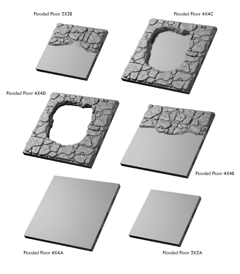 Flooded Caverns Floors - 28 mm / 1" - DragonLock - DND - Pathfinder - RPG - Dungeon & Dragons - Terrain - Fat Dragon Games