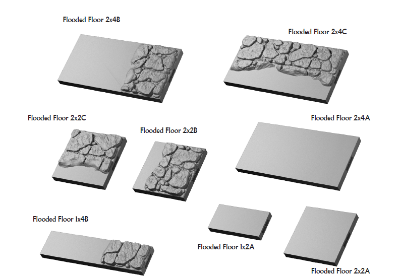 Flooded Caverns Floors - 28 mm / 1" - DragonLock - DND - Pathfinder - RPG - Dungeon & Dragons - Terrain - Fat Dragon Games