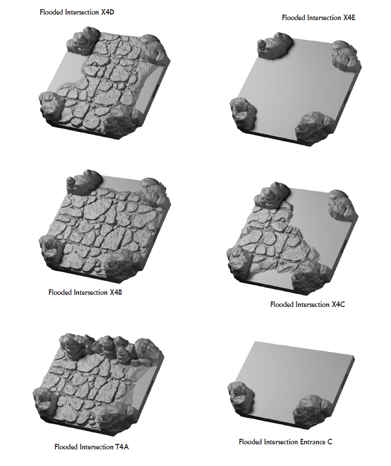 Flooded Caverns Intersections - 28 mm / 1" - DragonLock - DND - Pathfinder - RPG - Dungeon & Dragons - Terrain - Fat Dragon Games