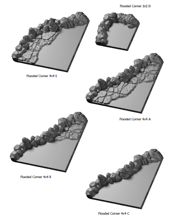 Flooded Caverns Wall Corners - 28 mm / 1" - DragonLock - DND - Pathfinder - RPG - Dungeon & Dragons - Terrain - Fat Dragon Games