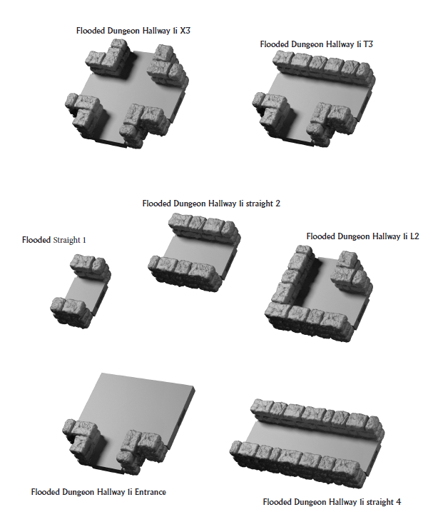 Flooded Dungeon Hallways - 28 mm / 1" - DragonLock - DND - Pathfinder - RPG - Dungeon & Dragons - Terrain - Fat Dragon Games