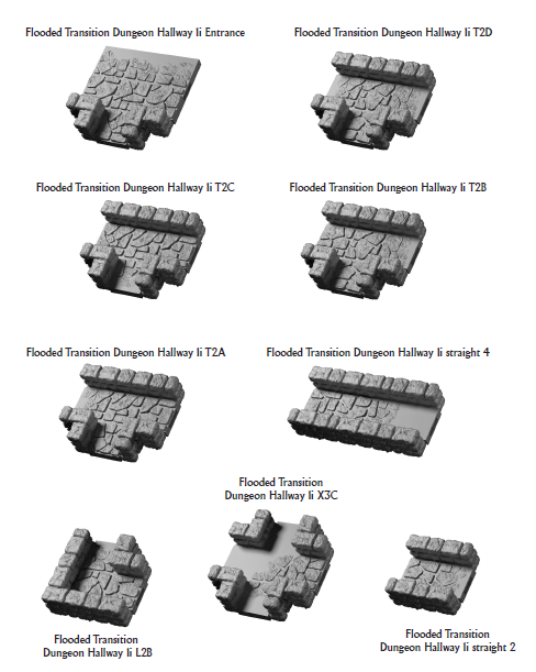 Flooded Transitional Hallway 1in - 28 mm / 1" - DragonLock - DND - Pathfinder - RPG - Dungeon & Dragons - Terrain - Fat Dragon Games