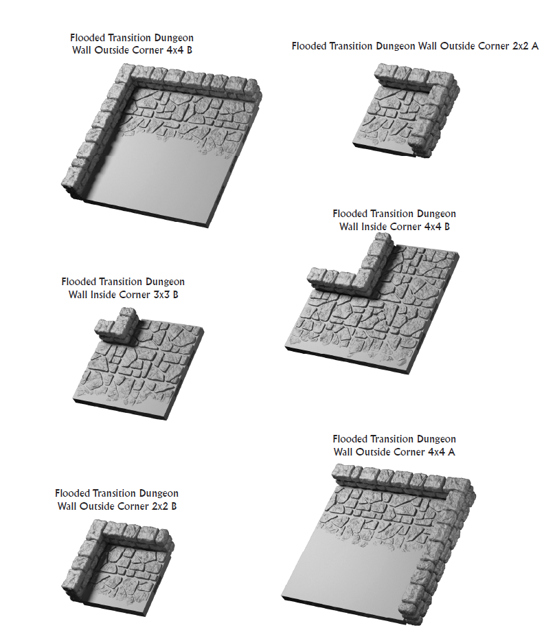 Flooded Transitional Inside and Outside Walls - 28 mm / 1" - DragonLock - DND - Pathfinder - RPG - Dungeon & Dragons - Terrain - Fat Dragon Games
