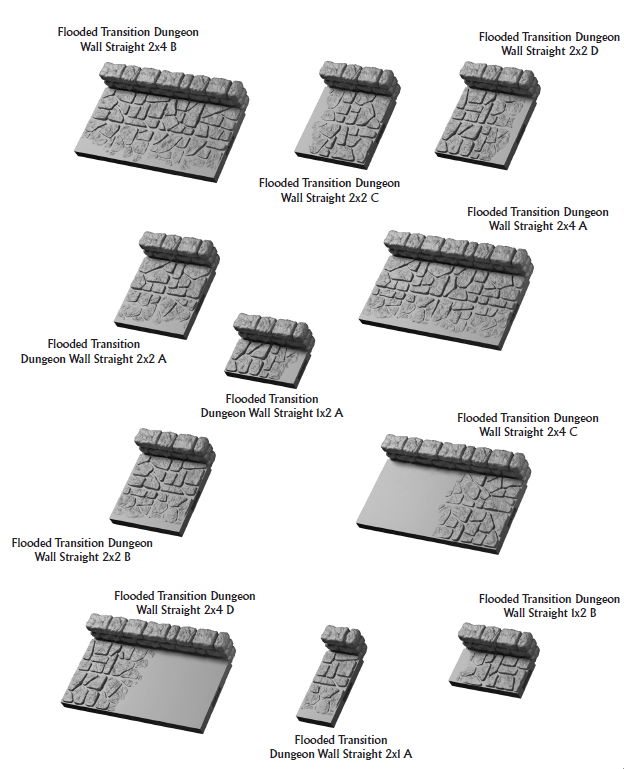 Flooded Transitional Wall Straights - 28 mm / 1" - DragonLock - DND - Pathfinder - RPG - Dungeon & Dragons - Terrain - Fat Dragon Games