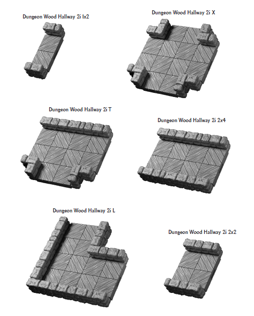 Dungeon Wood Hallways 2in - 28 mm / 1" - DragonLock - DND - Pathfinder - RPG - Dungeon & Dragons - Terrain - Fat Dragon Games