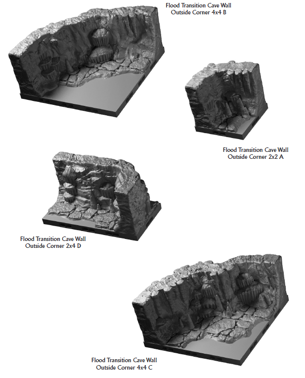 Flooding Cave Walls Outside Corners - 28 mm / 1" - DragonLock - DND - Pathfinder - RPG - Dungeon & Dragons - Terrain - Fat Dragon Games