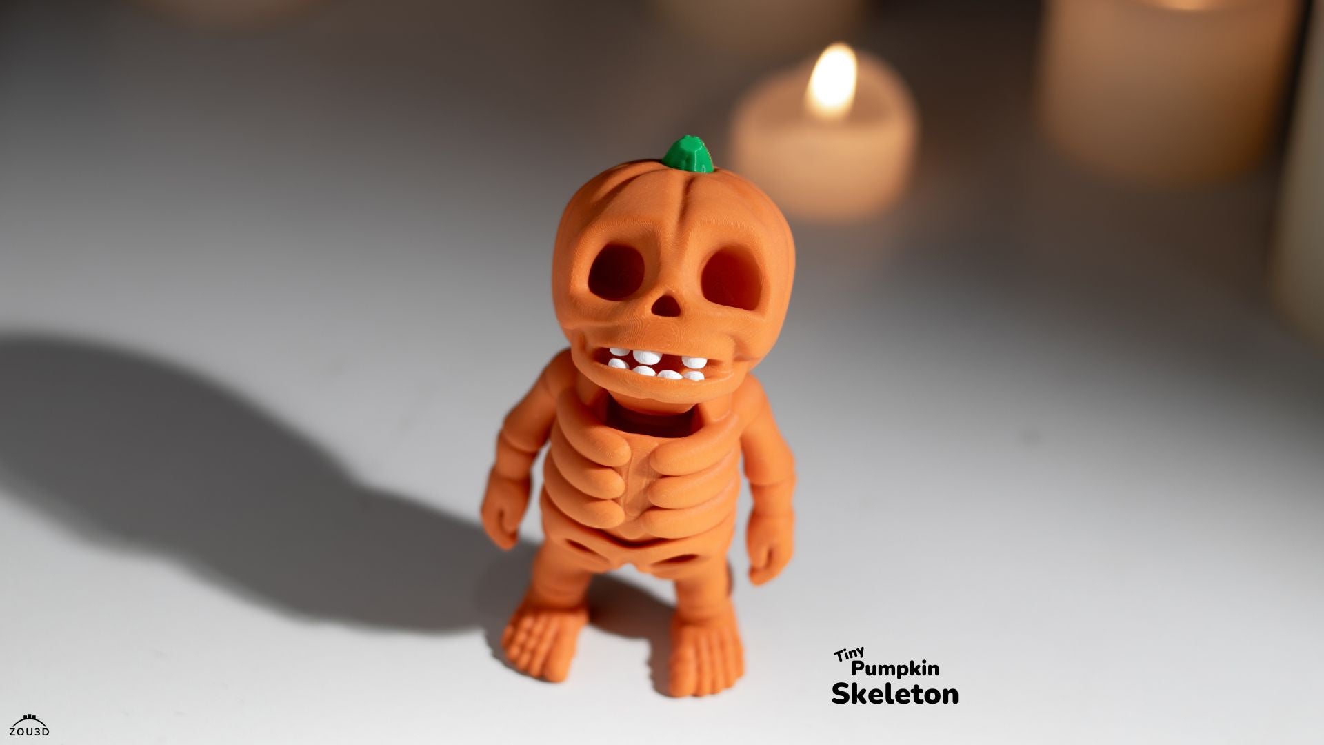 Tiny Pumpkin Skeleton - Articulated - Keychain - Desk Ornament - ZOU3D