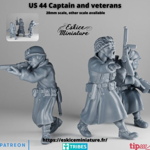 USA Capitan and Veterans in Winter Clothes - United States Army - 28mm - Eskice Miniature