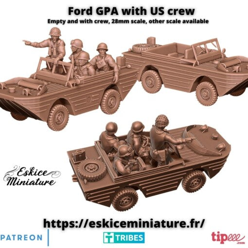 Ford GPA with US Crew - United States Army - 28mm - Eskice Miniature