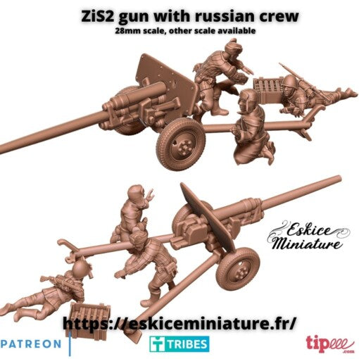 ZiS-2 Russian Gun with Crew - Russian Army - 28mm - Eskice Miniature