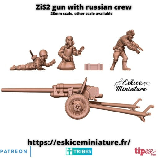 ZiS-2 Russian Gun with Crew - Russian Army - 28mm - Eskice Miniature