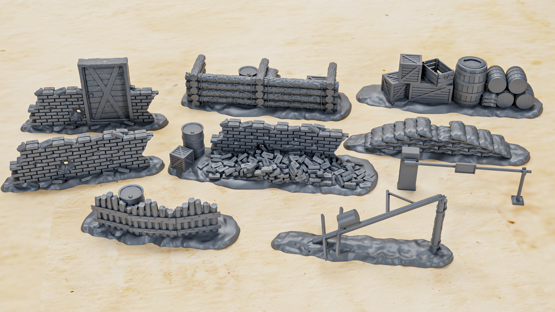Barricade Part 1 - 9 Barricades- 28mm Scale - wargame3d