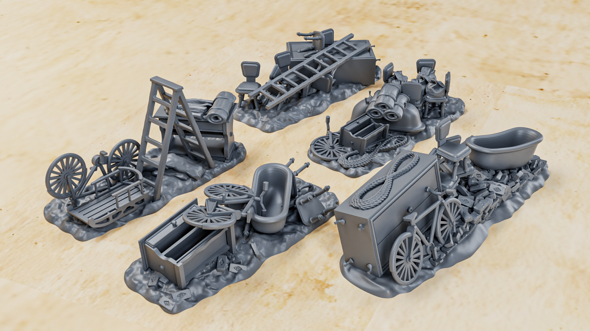 Barricade Part 2 - 5 Barricades- 28mm Scale - wargame3d