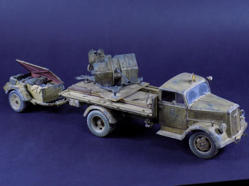 Opel Blitz with FLAK38 20mm with armored cab (+15cm Panzerwerfer) - Germany - wargame3d - 28mm Scale