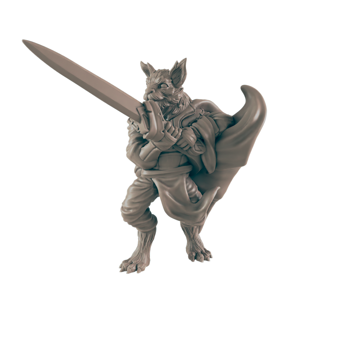 Fighter Catfolk Male - Everyday Heroes - Minis - EC3D - - Dungeons & Dragons - RPG - Tabletop - EC3D - Miniature