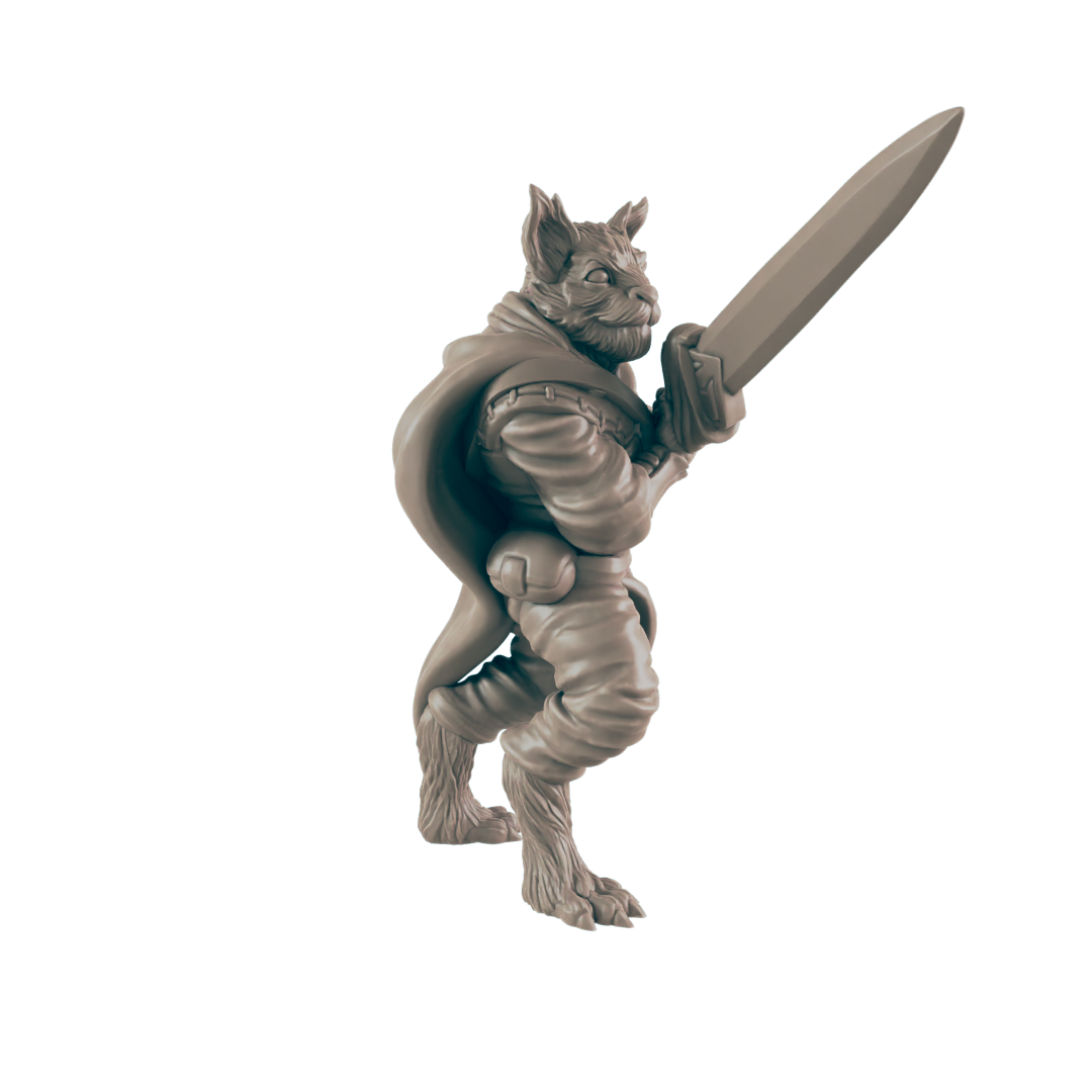 Fighter Catfolk Male - Everyday Heroes - Minis - EC3D - - Dungeons & Dragons - RPG - Tabletop - EC3D - Miniature
