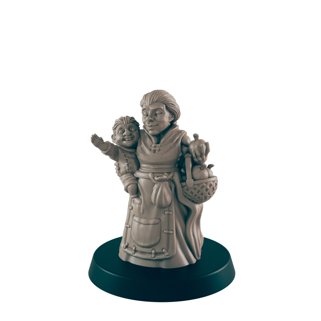 Dwarf Female Mother and Child - Everyday Folk - Minis - EC3D - - Dungeons & Dragons - RPG - Tabletop - EC3D - Miniature
