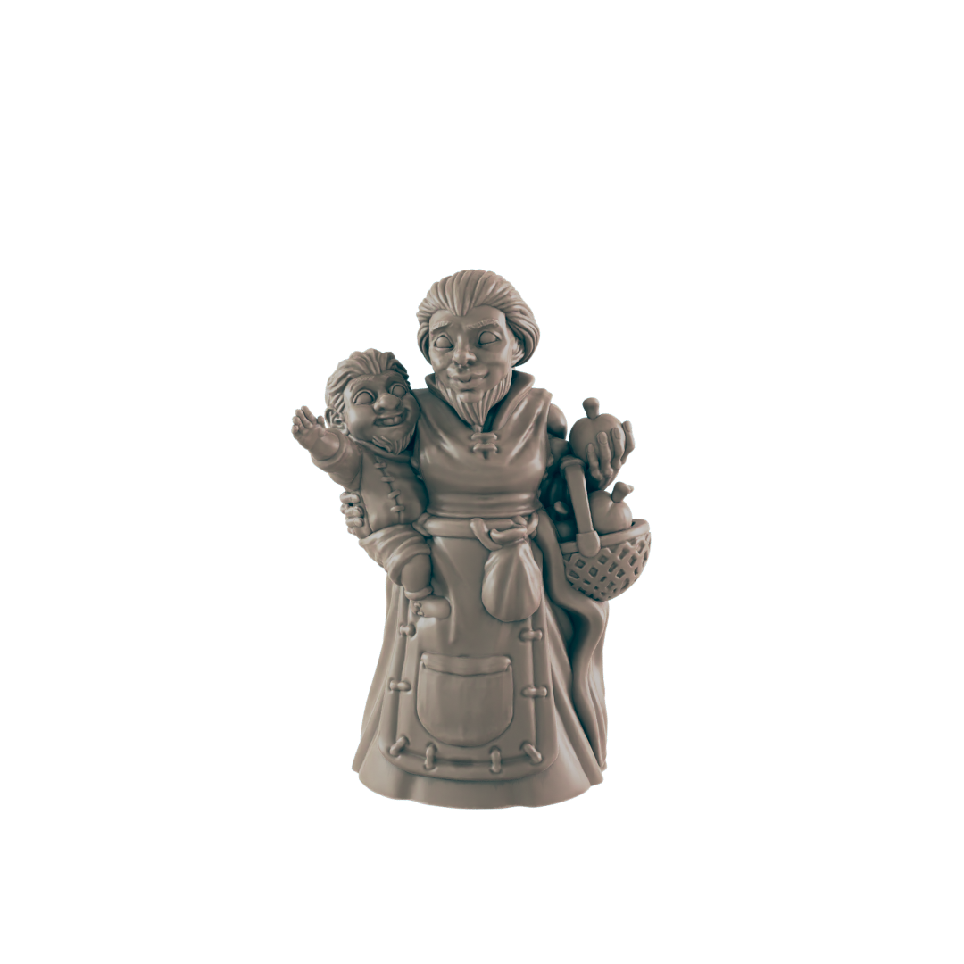 Dwarf Female Mother and Child - Everyday Folk - Minis - EC3D - - Dungeons & Dragons - RPG - Tabletop - EC3D - Miniature