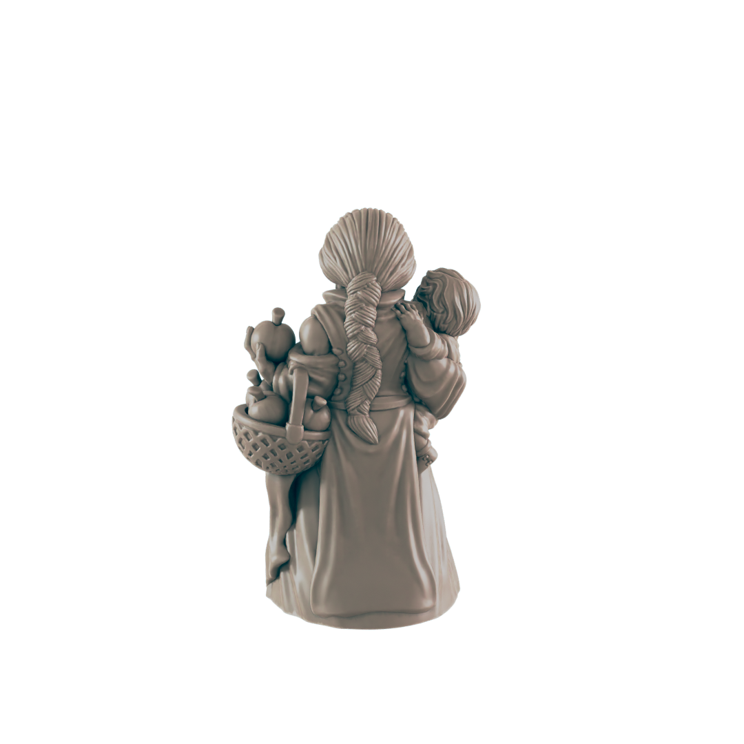 Dwarf Female Mother and Child - Everyday Folk - Minis - EC3D - - Dungeons & Dragons - RPG - Tabletop - EC3D - Miniature