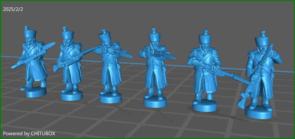 Small 15mm "w epic size" French infantry with Greatcoat Elites Skirmishing 1807-15 - 6 Minis - MC Minis