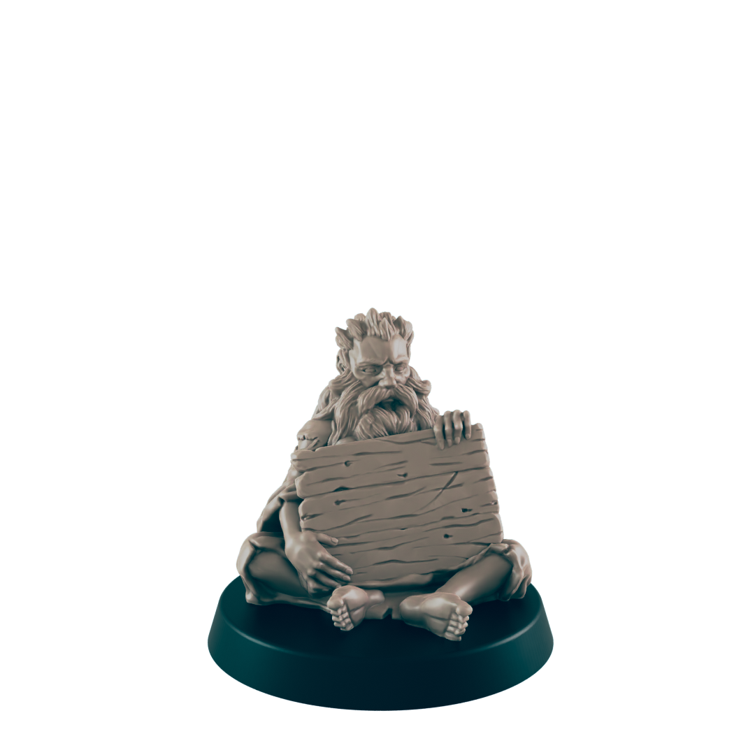 Human Beggar W/Sign - Everyday Folk - Minis - EC3D - - Dungeons & Dragons - RPG - Tabletop - EC3D - Miniature