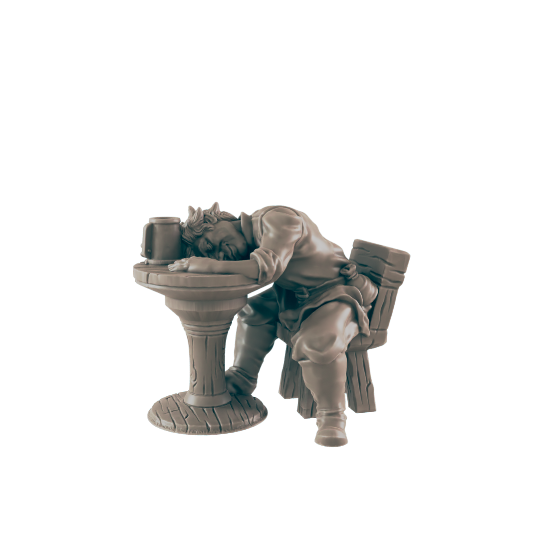 Human Drunkard at Table - Everyday Folk - Minis - EC3D - - Dungeons & Dragons - RPG - Tabletop - EC3D - Miniature
