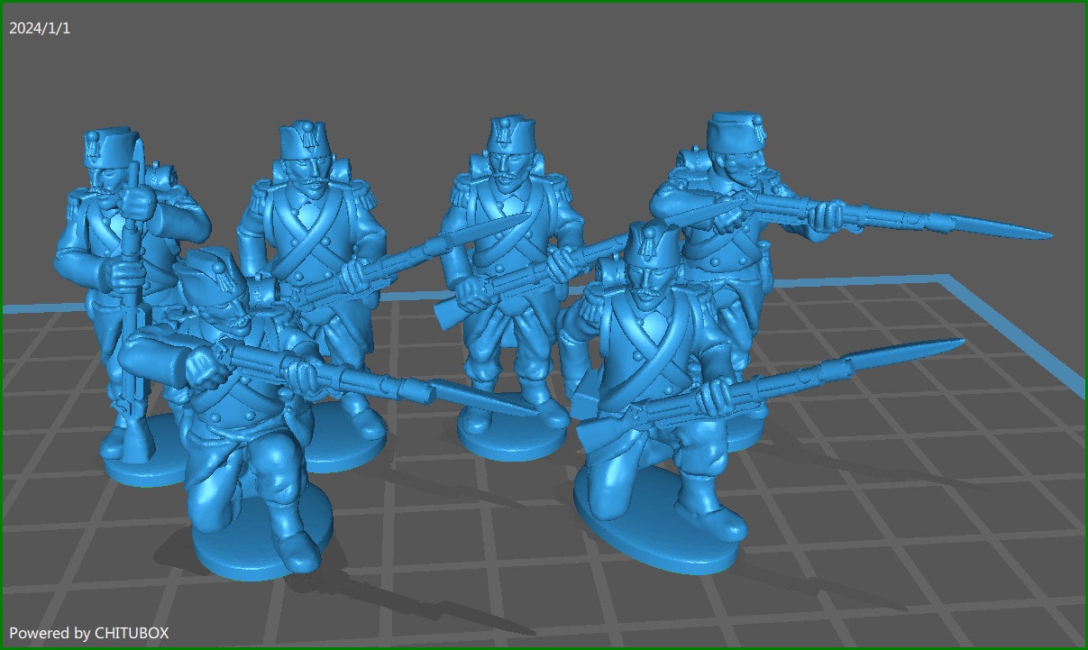 28mm Neapolitan elites/chasseurs skirmishing 1859-61 with fatigue cap - 6 minis