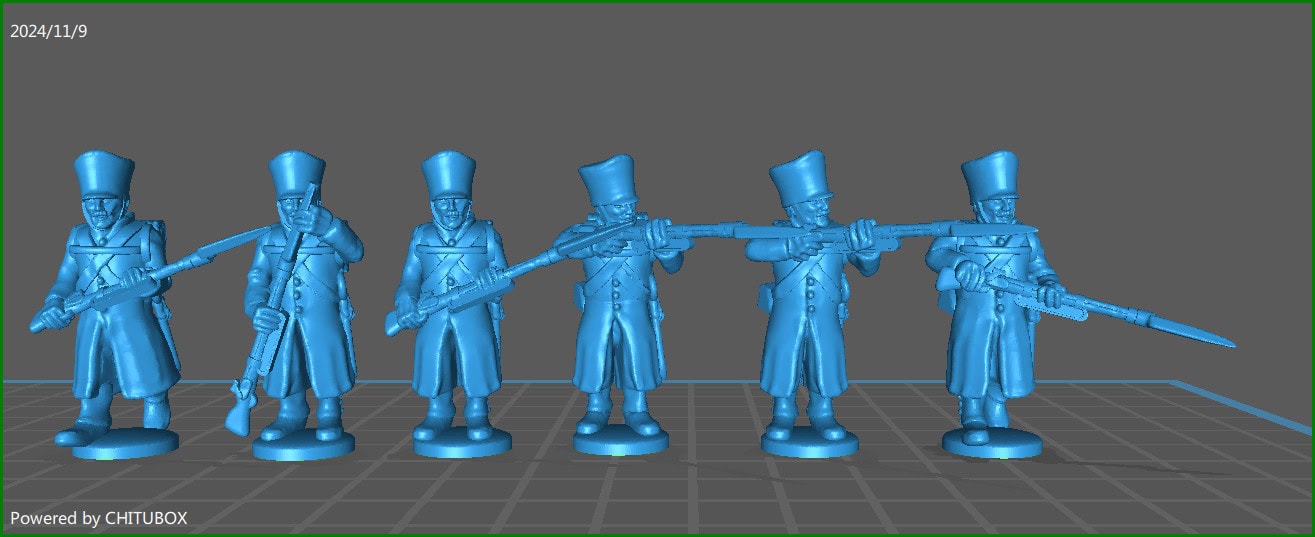 28mm Prussian Line infantry with greatcoats skirmishing 1810-15 - 6 Minis - MC Minis