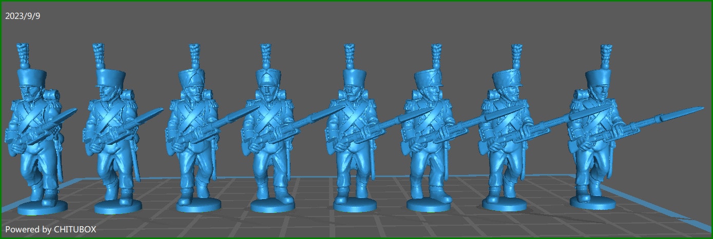 28mm French Line Infantry Btg advancing elite coys 1808-12 with campaign dress