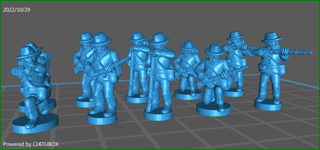 ACW Infantry skirmishing , with hat, sack coat2 - 10 Minis - 15mm Miniatures