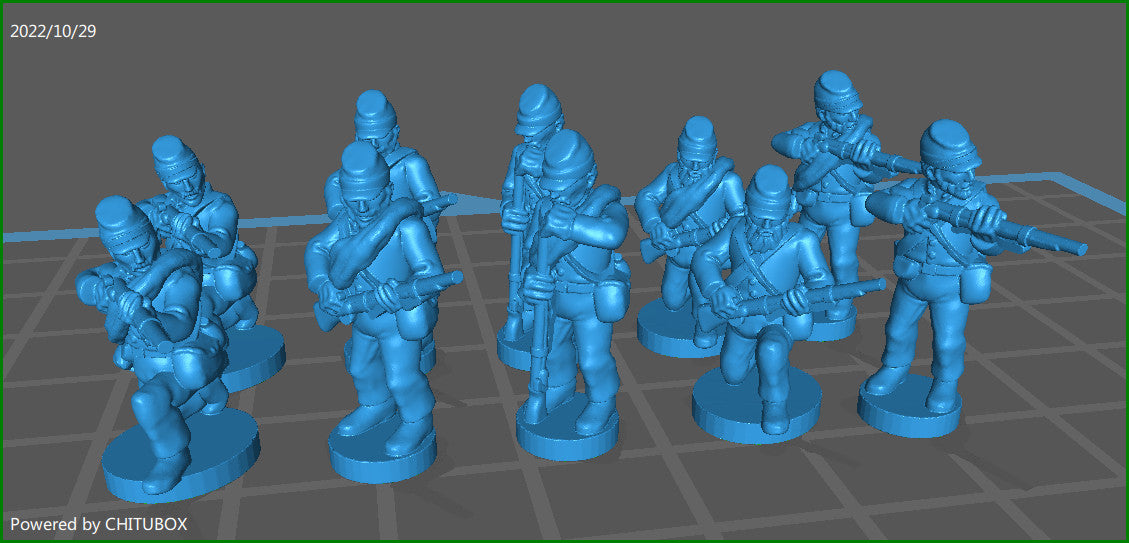 ACW Infantry skirmishing , with kepi, shell jacket2 - 10 Minis - 15mm Miniatures