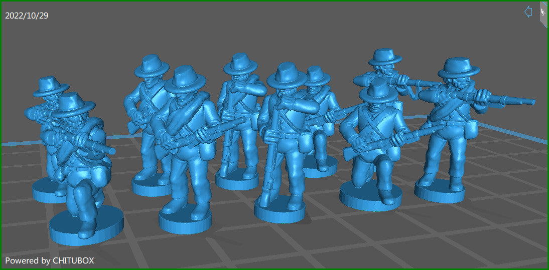 ACW Infantry skirmishing , with hat, shell jacket 2 - 10 Minis - 15mm Miniatures