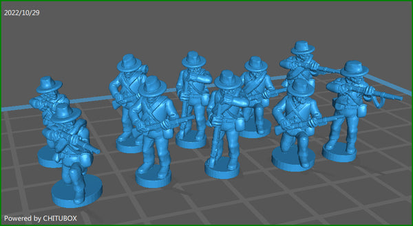 ACW Infantry skirmishing , with hat, shell jacket - 10 Minis - 15mm Miniatures