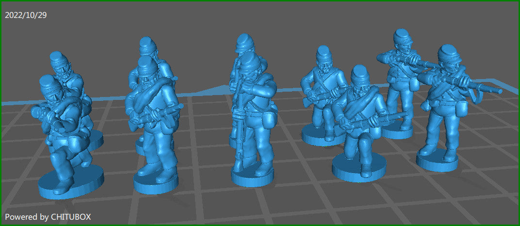 ACW Infantry skirmishing , with kepi, shell jacket - 10 Minis - 15mm Miniatures