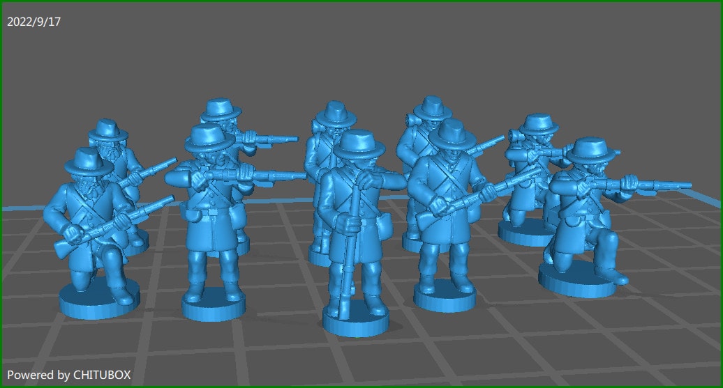 ACW Infantry skirmishing , with hat , frock coat - 10 Minis - 15mm Miniatures