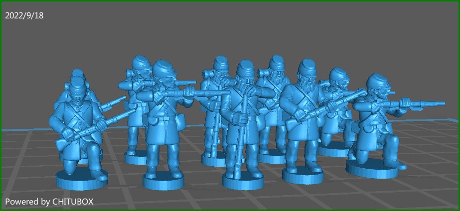 ACW Infantry skirmishing , with hat 2 , frock coat - 10 Minis - 15mm Miniatures