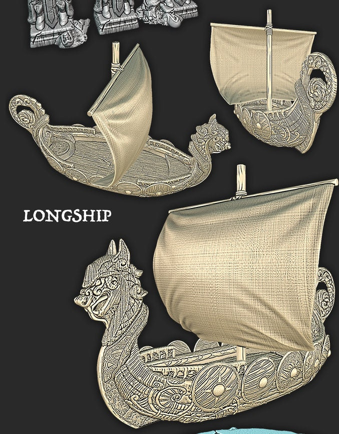 The Wilds of Wintertide Longship - EC3D - DND - Pathfinder - Dungeons & Dragons - RPG - Tabletop - 28 mm / 1"