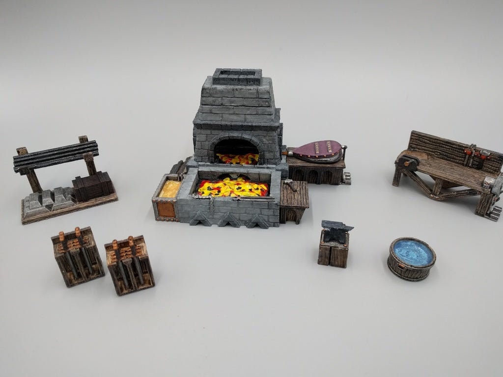 Blacksmith Forge and Workshop Set - Hero's Hoard - DND - Pathfinder - Dungeons & Dragons - RPG - Tabletop - EC3d