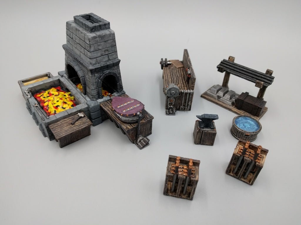 Blacksmith Forge and Workshop Set - Hero's Hoard - DND - Pathfinder - Dungeons & Dragons - RPG - Tabletop - EC3d