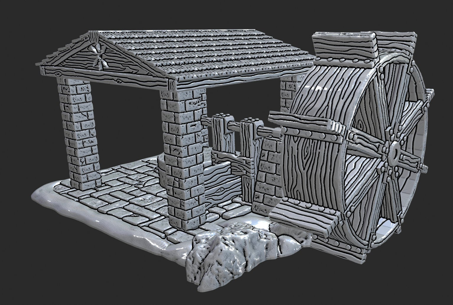 OpenForge Open Air Wheel Mill - Tabletop - DND - Pathfinder - RPG - 28 mm / 1" - Terrain - Dungeons & Dragons -