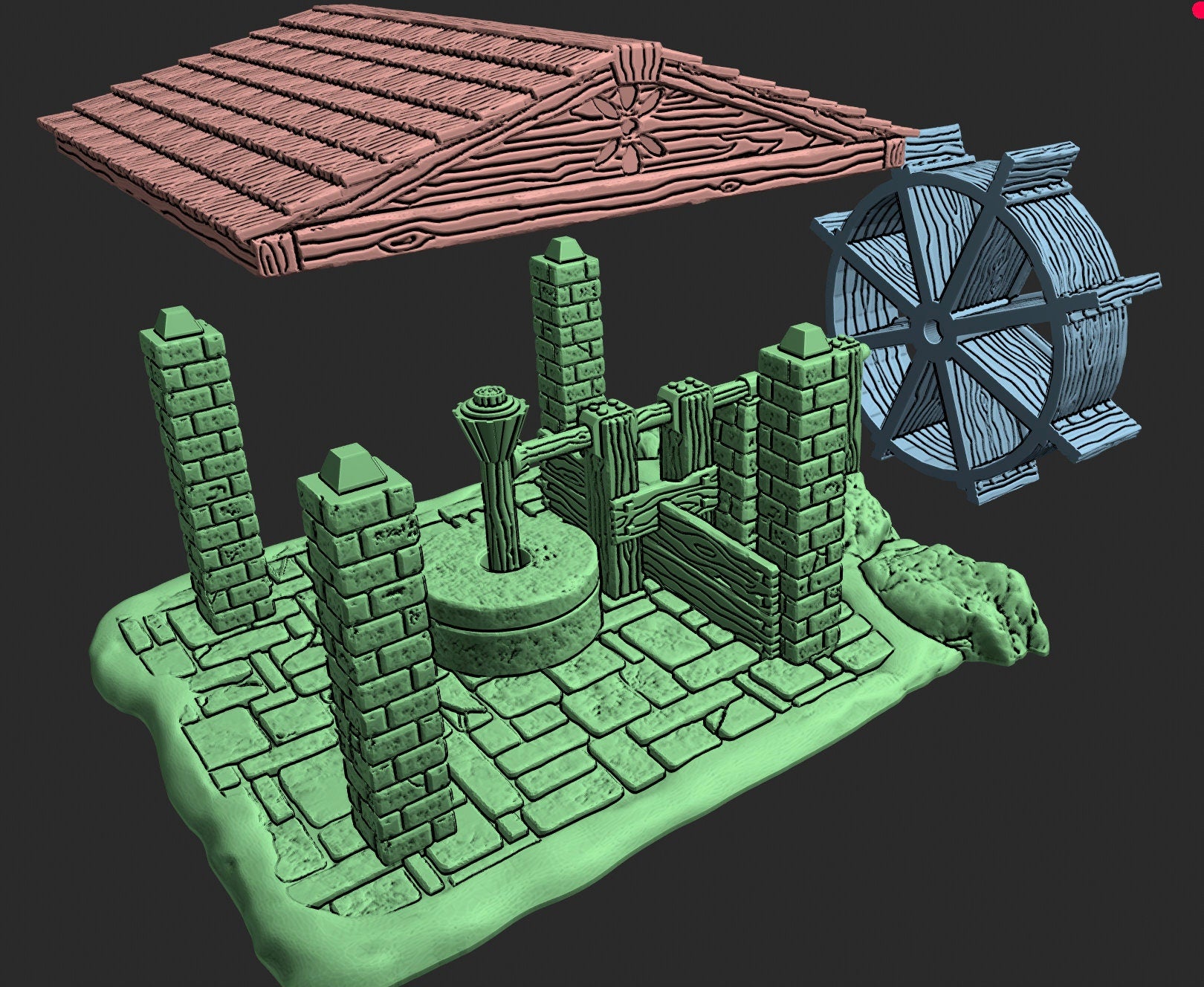 OpenForge Open Air Wheel Mill - Tabletop - DND - Pathfinder - RPG - 28 mm / 1" - Terrain - Dungeons & Dragons -