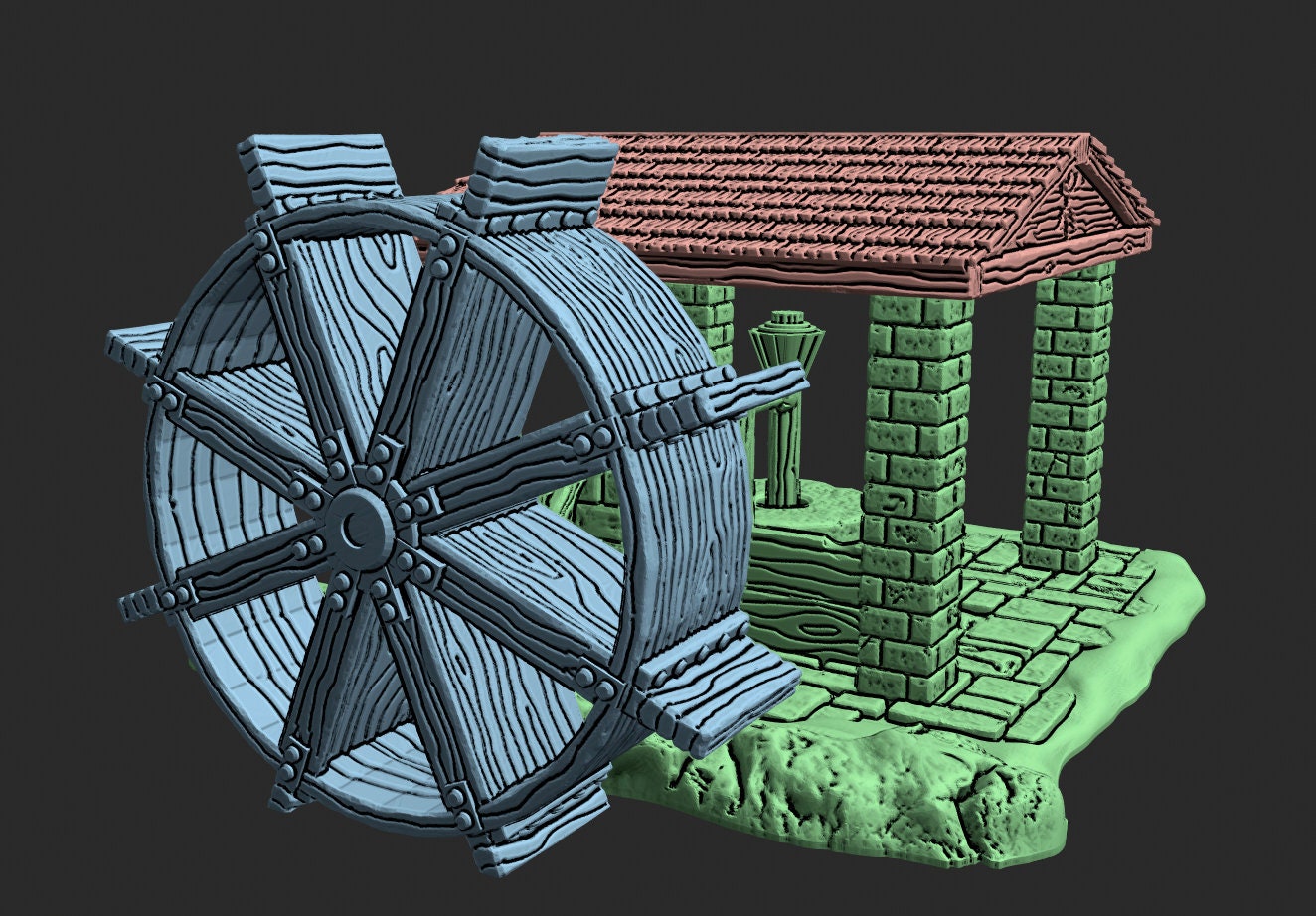 OpenForge Open Air Wheel Mill - Tabletop - DND - Pathfinder - RPG - 28 mm / 1" - Terrain - Dungeons & Dragons -