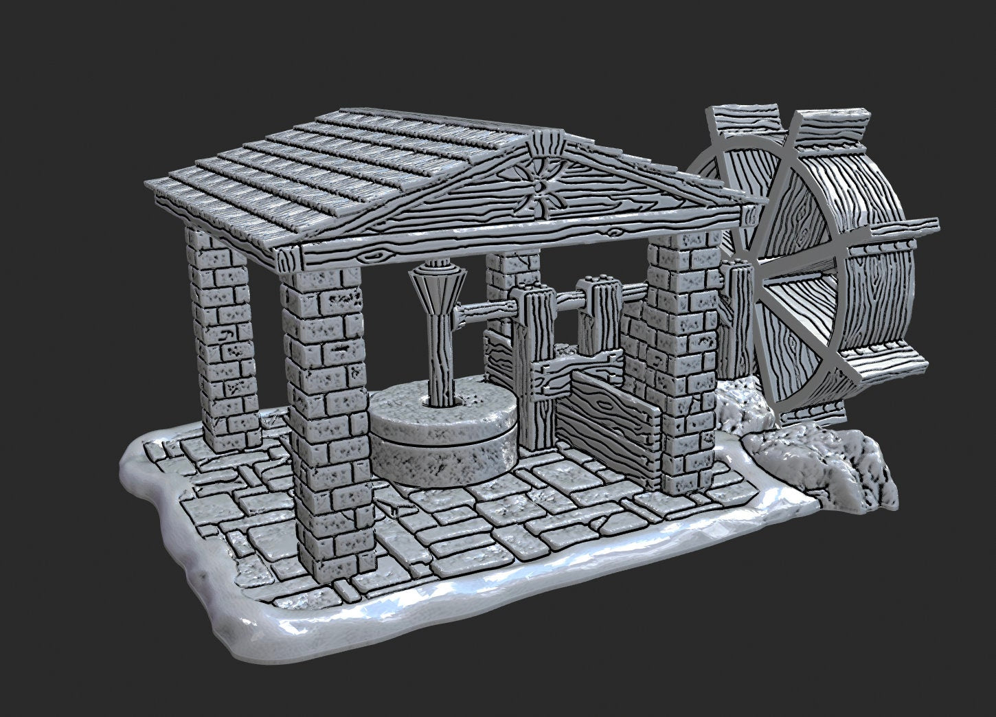 OpenForge Open Air Wheel Mill - Tabletop - DND - Pathfinder - RPG - 28 mm / 1" - Terrain - Dungeons & Dragons -